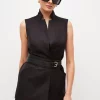 Buy 👏 Karen Millen Tailored Linen Blend Sleeveless Belted Jacket 😍 -Occasionwear Popular Store bkk03862 black xl