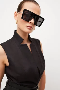 Buy 👏 Karen Millen Tailored Linen Blend Sleeveless Belted Jacket 😍 -Occasionwear Popular Store bkk03862 black xl 1