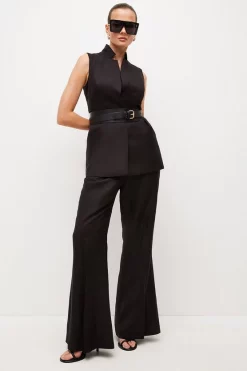 Buy 👏 Karen Millen Tailored Linen Blend Sleeveless Belted Jacket 😍 -Occasionwear Popular Store bkk03862 black xl 4