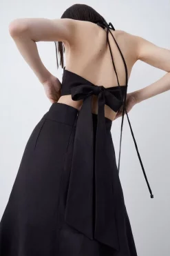 Discount 🌟 Karen Millen Tailored Linen Blend Cut Out High Low Midi 👗 Dress 👍 -Occasionwear Popular Store bkk03866 black xl 1