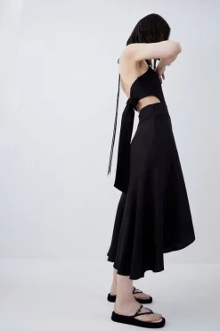 Discount 🌟 Karen Millen Tailored Linen Blend Cut Out High Low Midi 👗 Dress 👍 -Occasionwear Popular Store bkk03866 black xl 2