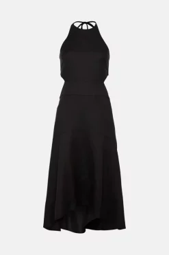 Discount 🌟 Karen Millen Tailored Linen Blend Cut Out High Low Midi 👗 Dress 👍 -Occasionwear Popular Store bkk03866 black xl 3