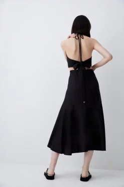 Discount 🌟 Karen Millen Tailored Linen Blend Cut Out High Low Midi 👗 Dress 👍 -Occasionwear Popular Store bkk03866 black xl 4