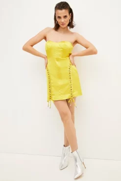 Best Sale 😍 Karen Millen Italian Structured Satin Corset Bustier Mini 👗 Dress - lime ⌛