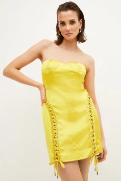 Best Sale 😍 Karen Millen Italian Structured Satin Corset Bustier Mini 👗 Dress - lime ⌛ -Occasionwear Popular Store bkk03934 lime xl 2