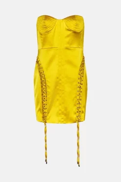 Best Sale 😍 Karen Millen Italian Structured Satin Corset Bustier Mini 👗 Dress - lime ⌛ -Occasionwear Popular Store bkk03934 lime xl 3