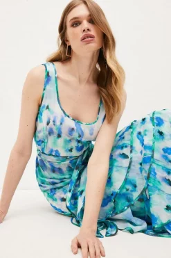 Cheap 😍 Karen Millen Ditsy Frill Woven Ruffle Maxi 👗 Dress - blue 🌟 -Occasionwear Popular Store bkk03957 blue xl 1