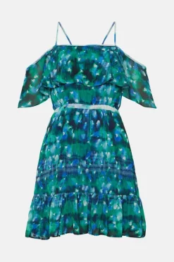 Budget 🛒 Karen Millen Petite Ditsy Floral Ruffle Woven Mini 👗 Dress - blue ⭐ -Occasionwear Popular Store bkk03962 blue xl 3