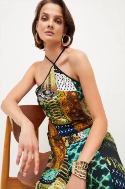 Discount 😀 Karen Millen Viscose Crepe Snake Halter Drama Maxi 👗 Dress 🧨 -Occasionwear Popular Store bkk03985 snake xl 1