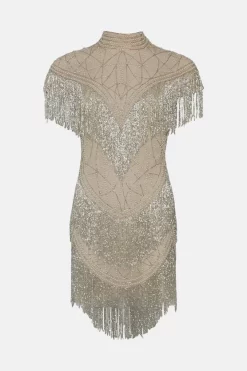 Coupon 💯 Karen Millen Embellished Tassle Sleeve Mini 👗 Dress - nude 👏 10 Coupon 💯 Karen Millen Embellished Tassle Sleeve Mini 👗 Dress - nude 👏 -Occasionwear Popular Store bkk04016 nude xl 3