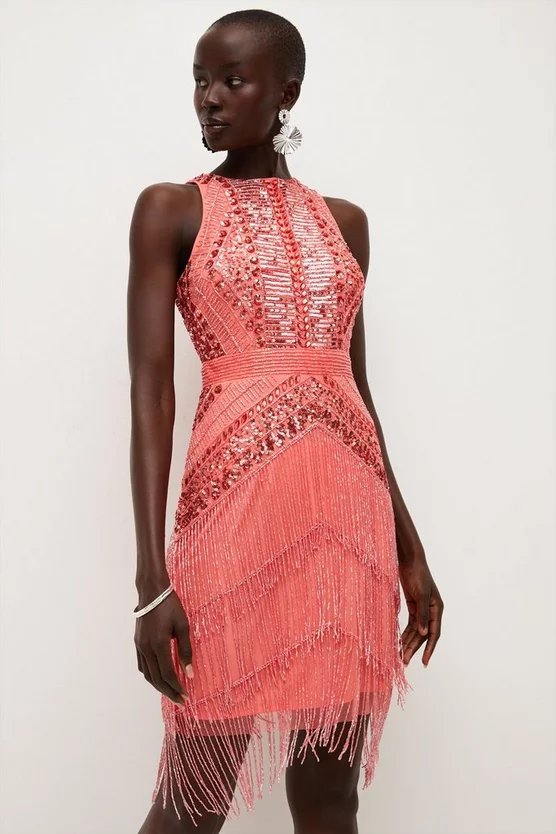 Outlet ๐ Karen Millen Halter Fringed Woven Mini ๐ Dress ๐งจ 3 Outlet ๐ Karen Millen Halter Fringed Woven Mini ๐ Dress ๐งจ