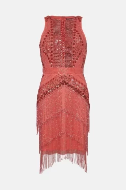 Outlet ๐ Karen Millen Halter Fringed Woven Mini ๐ Dress ๐งจ 10 Outlet ๐ Karen Millen Halter Fringed Woven Mini ๐ Dress ๐งจ -Occasionwear Popular Store bkk04018 coral xl 3