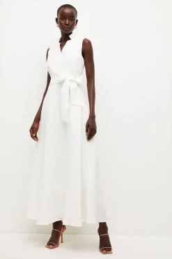 Cheap 🌟 Karen Millen Lydia Millen Linen Tie Belted Midaxi 👗 Dress - ivory 😉 -Occasionwear Popular Store bkk04019 ivory xl 2