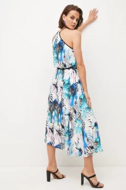 Buy 🔔 Karen Millen Animal Viscose Crepe Halter Woven Maxi 🧨 -Occasionwear Popular Store bkk04039 blue xl 2