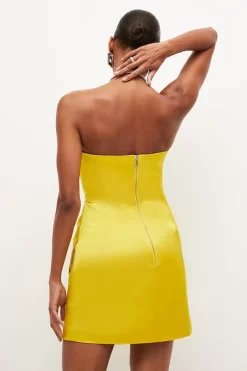 Brand new 🎉 Karen Millen Italian Structured Satin Drape Bandeau Mini 👗 Dress 🌟 -Occasionwear Popular Store bkk04123 lime xl 2