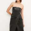 Cheap ✔️ Karen Millen Leather Eyelet Corset Draped Midi 👗 Dress ​ ❤️ -Occasionwear Popular Store bkk04146 black xl