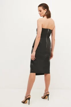 Cheap ✔️ Karen Millen Leather Eyelet Corset Draped Midi 👗 Dress ​ ❤️ -Occasionwear Popular Store bkk04146 black xl 2