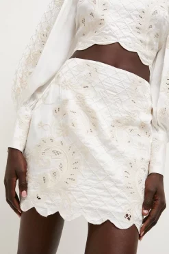 Discount 🛒 Karen Millen Lydia Millen Viscose Mirrored Cutwork 👗 Skirt - ivory 💯 -Occasionwear Popular Store bkk04217 ivory xl 3
