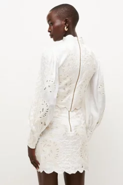 Discount 🛒 Karen Millen Lydia Millen Viscose Mirrored Cutwork 👗 Skirt - ivory 💯 -Occasionwear Popular Store bkk04217 ivory xl 4