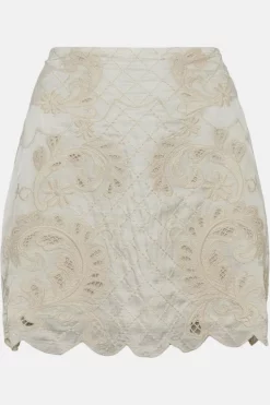 Discount 🛒 Karen Millen Lydia Millen Viscose Mirrored Cutwork 👗 Skirt - ivory 💯 -Occasionwear Popular Store bkk04217 ivory xl 5