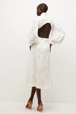 Best Pirce ✨ Karen Millen Lydia Millen Viscose Mirrored Cutwork Maxi - ivory 🎉 -Occasionwear Popular Store bkk04219 ivory xl 3