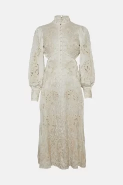 Best Pirce ✨ Karen Millen Lydia Millen Viscose Mirrored Cutwork Maxi - ivory 🎉 -Occasionwear Popular Store bkk04219 ivory xl 4