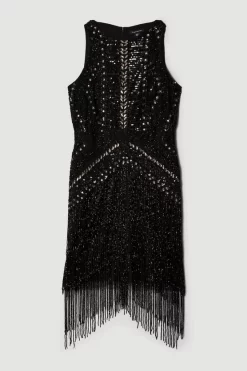 Best deal 😍 Karen Millen Sequin and Beaded Fringed Woven Mini 👗 Dress 😍 -Occasionwear Popular Store bkk04315 black xl 3