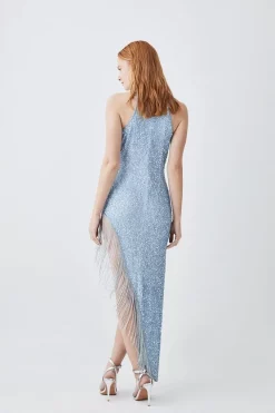 Best Sale 🌟 Karen Millen Asymmetric Hem Fringe Hater Midi 👗 Dress 🧨 -Occasionwear Popular Store bkk04319 blue xl 2