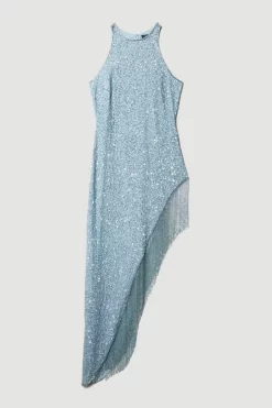 Best Sale 🌟 Karen Millen Asymmetric Hem Fringe Hater Midi 👗 Dress 🧨 -Occasionwear Popular Store bkk04319 blue xl 3