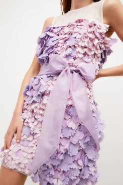 Budget 🔔 Karen Millen Applique & Organza Tie Waist Mini 👗 Dress - lilac 🤩 -Occasionwear Popular Store bkk04359 lilac xl 1