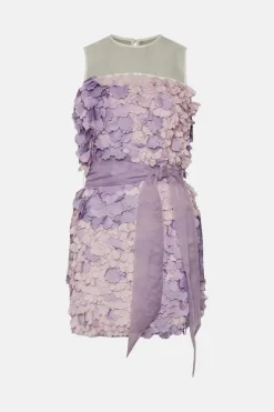 Budget 🔔 Karen Millen Applique & Organza Tie Waist Mini 👗 Dress - lilac 🤩 -Occasionwear Popular Store bkk04359 lilac xl 3