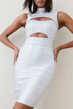 Buy 🎁 Karen Millen Foiled Bandage Knit Cut Out Detail Mini 👗 Dress - silver 🥰 10 Buy 🎁 Karen Millen Foiled Bandage Knit Cut Out Detail Mini 👗 Dress - silver 🥰 -Occasionwear Popular Store bkk04362 silver xl 2