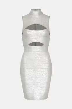 Buy 🎁 Karen Millen Foiled Bandage Knit Cut Out Detail Mini 👗 Dress - silver 🥰 11 Buy 🎁 Karen Millen Foiled Bandage Knit Cut Out Detail Mini 👗 Dress - silver 🥰 -Occasionwear Popular Store bkk04362 silver xl 3