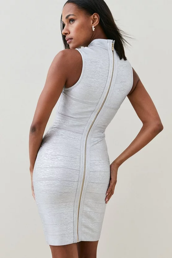 Buy 🎁 Karen Millen Foiled Bandage Knit Cut Out Detail Mini 👗 Dress - silver 🥰 7 Buy 🎁 Karen Millen Foiled Bandage Knit Cut Out Detail Mini 👗 Dress - silver 🥰 - Image 5