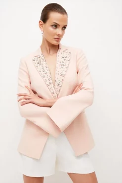 Top 10 ⭐ Karen Millen Compact Stretch Embellished Collar Jacket 👏 -Occasionwear Popular Store bkk04375 blush xl 4