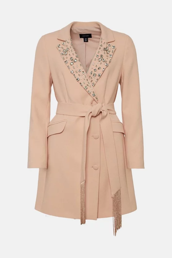 New 🤩 Karen Millen Compact Stretch Embellished Belted Tux Mini 👗 Dress ❤️ 6 New 🤩 Karen Millen Compact Stretch Embellished Belted Tux Mini 👗 Dress ❤️ - Image 4