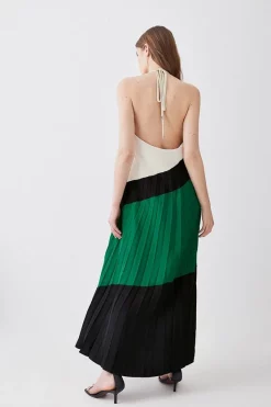 Budget ⌛ Karen Millen Soft Tailored Pleated Halter Neck Maxi 👗 Dress 😉 -Occasionwear Popular Store bkk04408 green xl 2