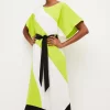 Flash Sale 🥰 Karen Millen Colourblock Soft Tie Waist Midi 👗 Dress 🥰 -Occasionwear Popular Store bkk04410 lime xl
