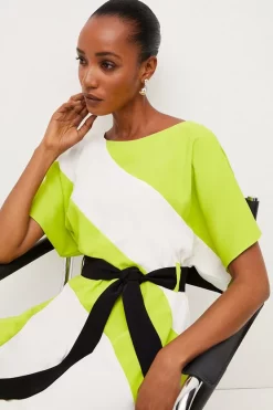 Flash Sale 🥰 Karen Millen Colourblock Soft Tie Waist Midi 👗 Dress 🥰 -Occasionwear Popular Store bkk04410 lime xl 1