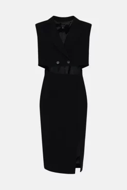 Cheap 💯 Karen Millen Soft Twill Tailored Sleeveless Tux Midi 👗 Dress ⭐ -Occasionwear Popular Store bkk04413 black xl 4
