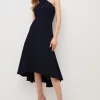 Discount 🛒 Karen Millen Soft Tailored Cross Over Neck High Low Midi 👗 Dress 🥰 -Occasionwear Popular Store bkk04429 navy xl