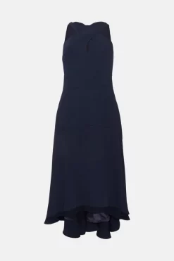 Discount 🛒 Karen Millen Soft Tailored Cross Over Neck High Low Midi 👗 Dress 🥰 -Occasionwear Popular Store bkk04429 navy xl 3