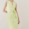 Deals 😍 Karen Millen Structured Eyelet Waist Belted Pencil Midi 👗 Dress - lime 🌟 -Occasionwear Popular Store bkk04454 lime xl