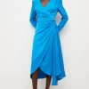 Best deal 🧨 Karen Millen Viscose Satin Back Crepe Drape Midi 👗 Dress 🎉 -Occasionwear Popular Store bkk04466 blue xl 1