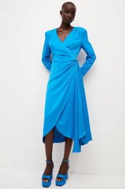 Best deal 🧨 Karen Millen Viscose Satin Back Crepe Drape Midi 👗 Dress 🎉
