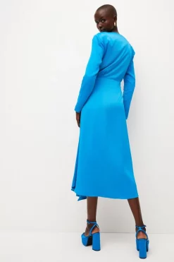 Best deal 🧨 Karen Millen Viscose Satin Back Crepe Drape Midi 👗 Dress 🎉 -Occasionwear Popular Store bkk04466 blue xl 2 1