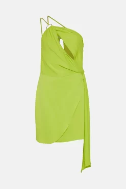 Best deal 🛒 Karen Millen Viscose Satin Crepe Drape Halter Mini 👗 Dress ⭐ -Occasionwear Popular Store bkk04467 lime xl 3