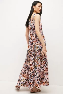 Hot Sale 👍 Karen Millen Animal Tiered Cotton Maxi 👗 Dress 😉 -Occasionwear Popular Store bkk04472 animal xl 2
