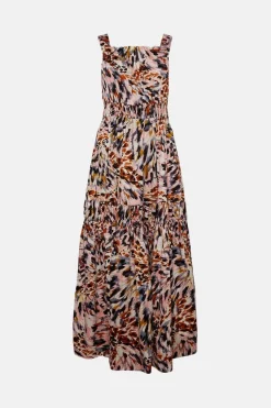 Hot Sale 👍 Karen Millen Animal Tiered Cotton Maxi 👗 Dress 😉 -Occasionwear Popular Store bkk04472 animal xl 3
