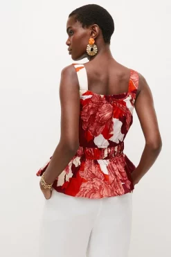 Buy 😍 Karen Millen Floral Tiered Cotton Ruched Top 😀 -Occasionwear Popular Store bkk04477 floral xl 2